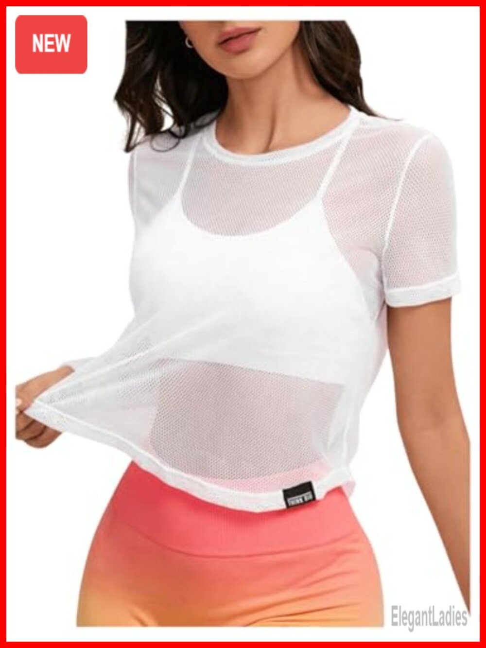 Women's Mesh Short Sleeve Crew Neck Workout Tee Fishnet Top